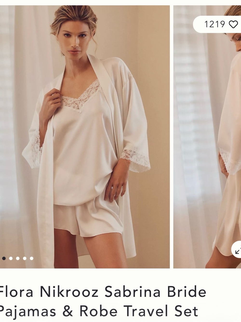 Anthropologie Cream Satin Lace-Trim Pajama & Robe Set